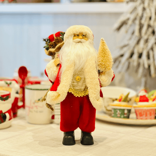 Papai Noel Em Pé Vermelho e Champanhe 30cm
