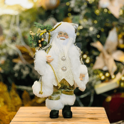 Papai Noel Em Pé Com Presentes Verde e Dourado 30cm
