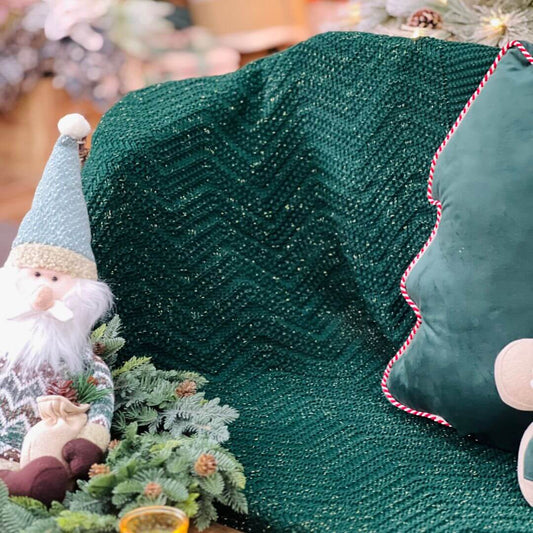 Manta Natalina Tricot Verde Com Lurex - 0,90mx1,80m