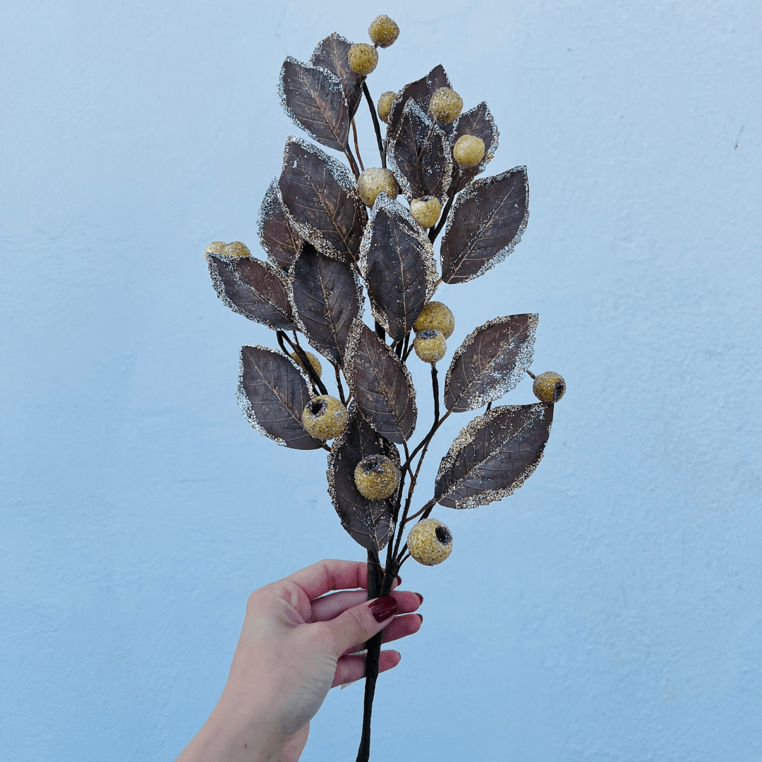 Haste de Folhagem com Glitter e Berry – 68cm