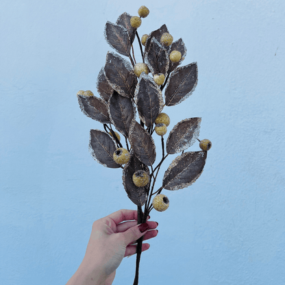 Haste de Folhagem com Glitter e Berry – 68cm