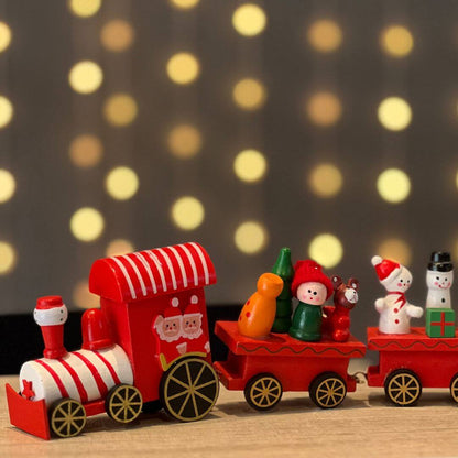 Trem Decorativo Natal Madeira 4 Vagões - 34cm