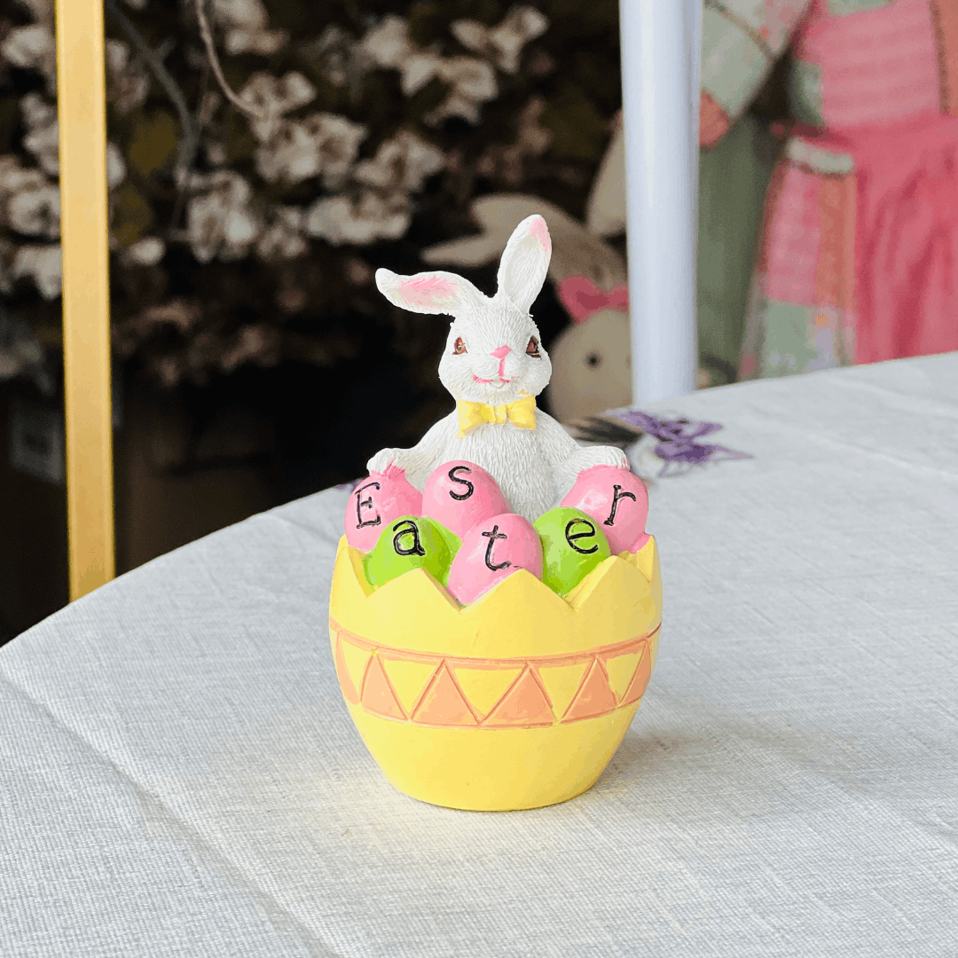 Coelho no Ovo Easter Amarelo de Resina 10x6cm