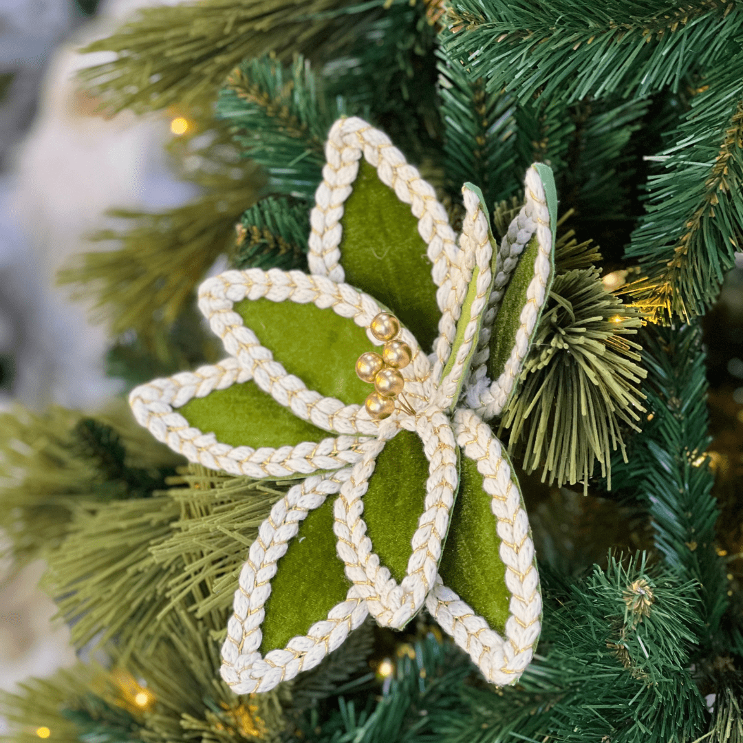 Flor Natalina Bico de Papagaio Aveludado Verde 30x19cm