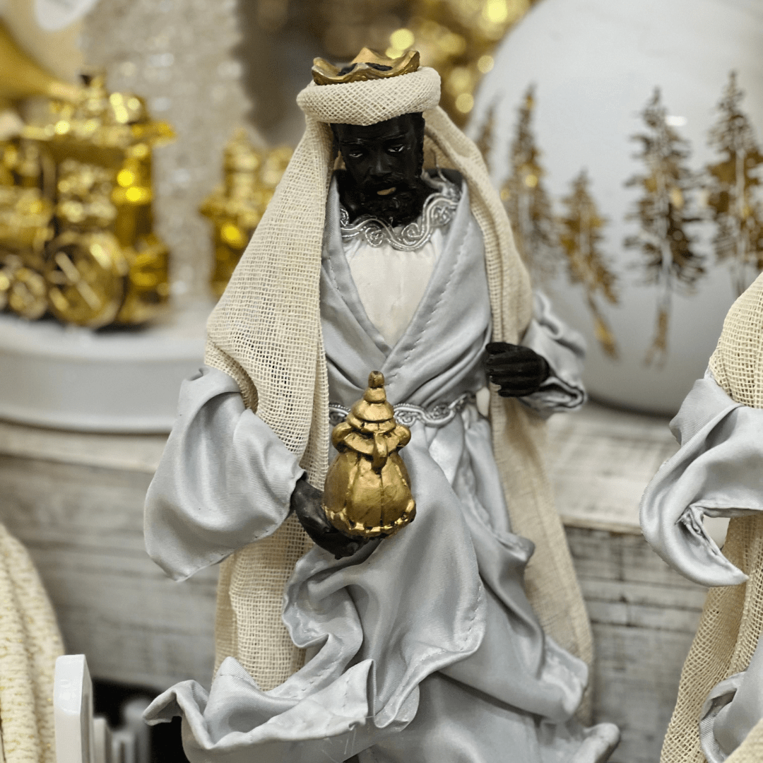 Presépio Natalino Plus Grande Azul e Bege de Resina 40cm 6 Peças