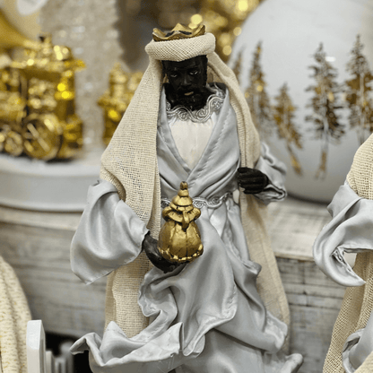 Presépio Natalino Plus Grande Azul e Bege de Resina 40cm 6 Peças