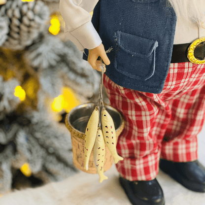 Papai Noel Pescador Vermelho e Azul 40cm