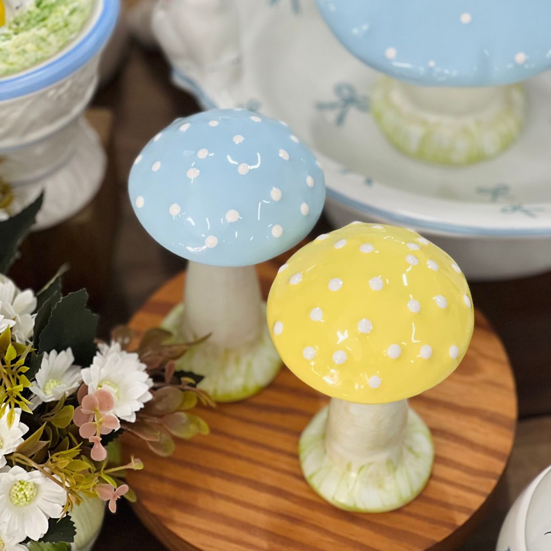 Mini Cogumelo Decorativo Amarelo Pastel - 14,5cm