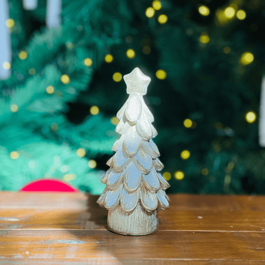 Arvore Natalina Dourada e Branco de Resina 14cm - P