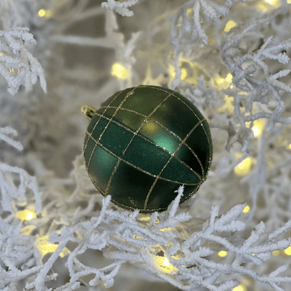 Bola de Natal Listras com Fios e Glitter Verde e Ouro – 10cm | 4 Peças