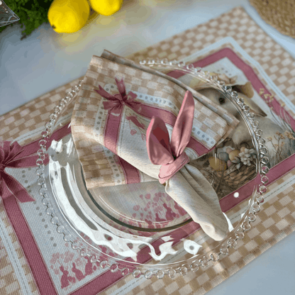 Conjunto 2 Guardanapos de Páscoa Coelha e Laços - 40 Cm