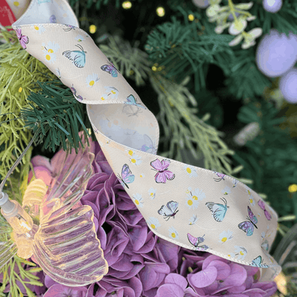 Fita Decorativa Aramada Borboletas Amarela 6,3cm x 9,14m