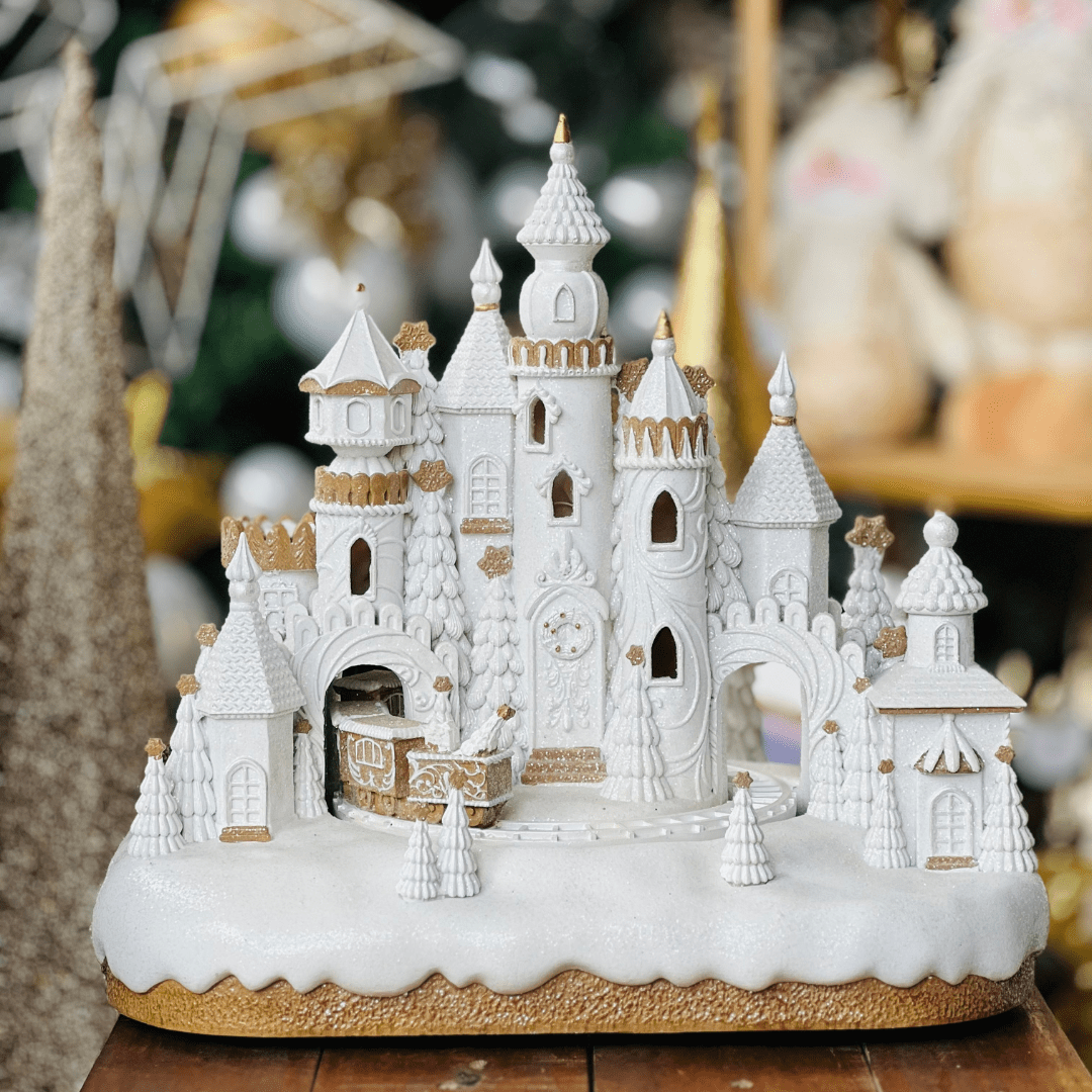 Cenário Castelo Natalino Gingerbread Branco 34x25cm