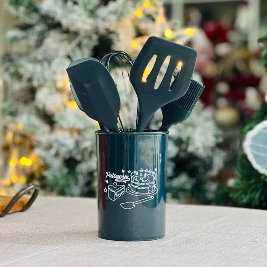 Conjunto de 6 Utensílios para Confeitaria de Silicone Com Suporte Preto