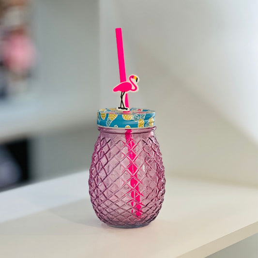 Copo de Vidro Com Canudo Flamingo - 540ml