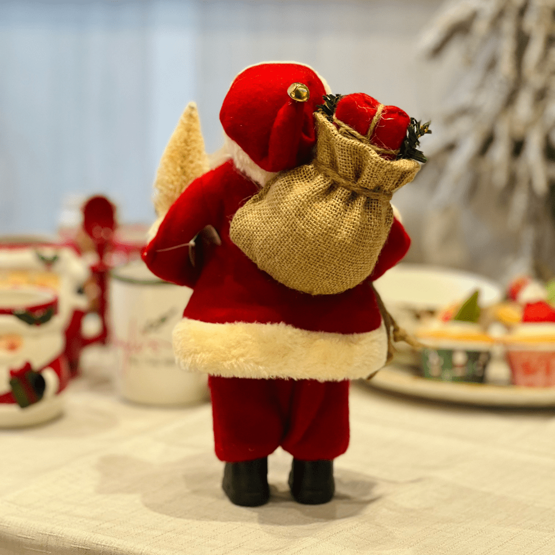 Papai Noel Em Pé Vermelho e Champanhe 30cm