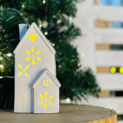 Natal Casinha Branca  Decorativa C/led  - 17,4x9,2x7,4cm