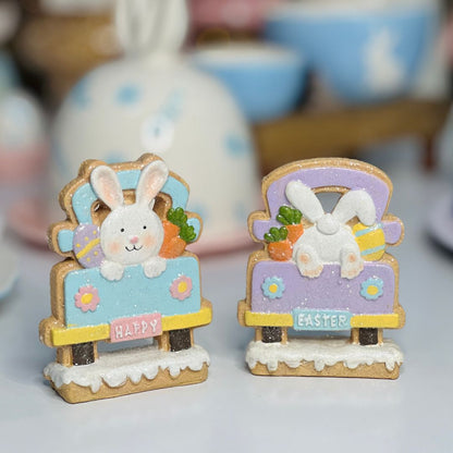 Enfeite de Páscoa Coelhinho no Carro Happy - 11,5x3,5x10cm