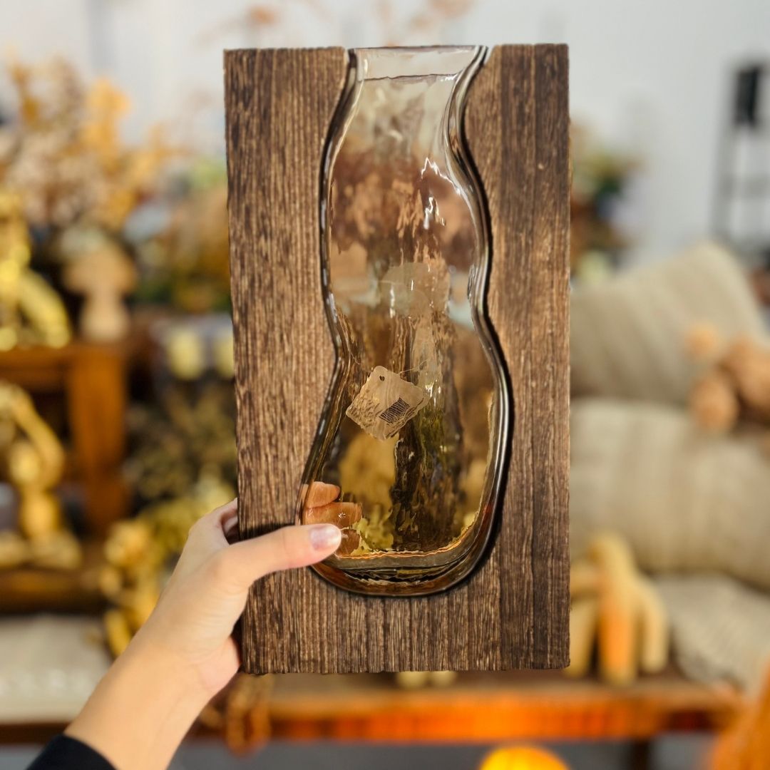 Vaso Decorativo de Vidro/Madeira - 32,5cm