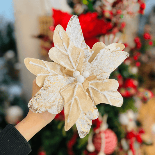 Flor Natalina Poinsetia Champanhe 20x20cm