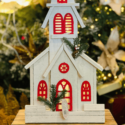 Casinha Com Led Vermelha e Branca de Madeira 56x25cm - Pilha