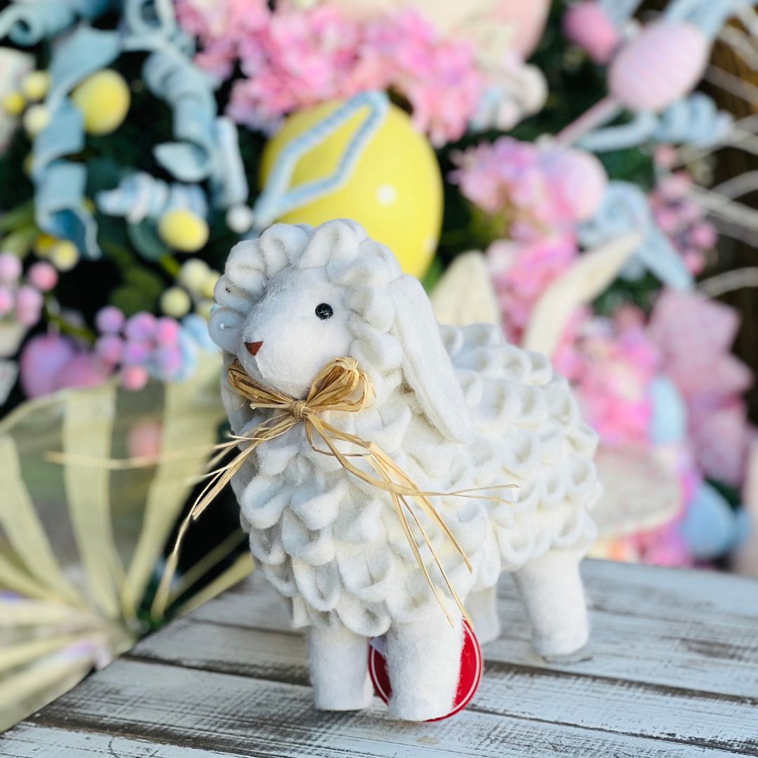 Ovelha Decorativa Com Laço - 23cm