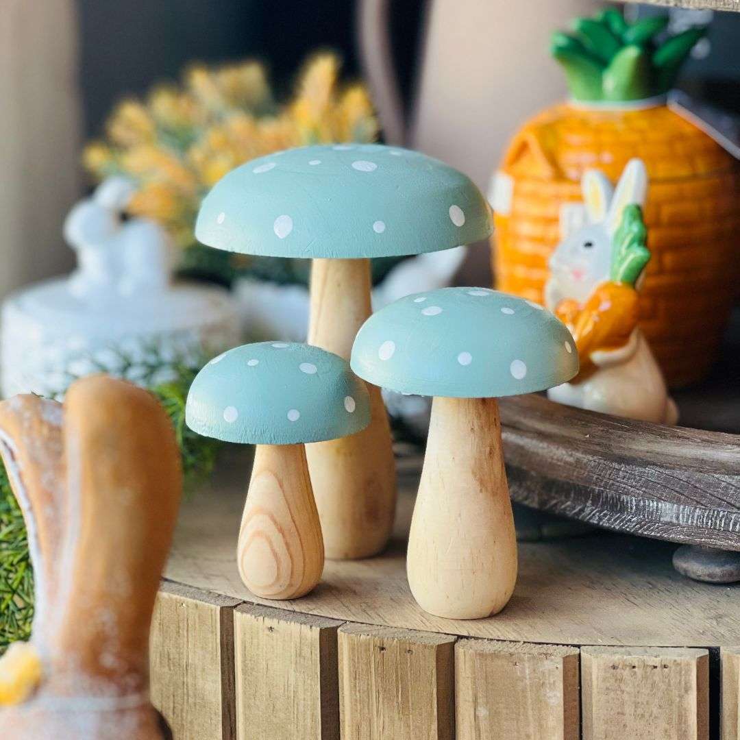 Jogo Com 3 Peças Cogumelos Decorativos Verde