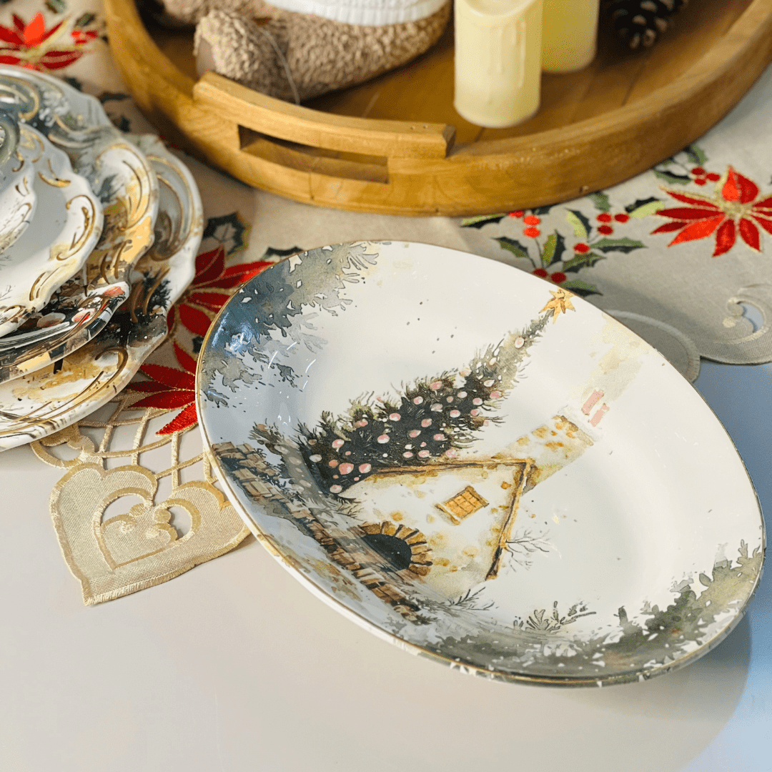 Travessa Pequena Noite de Neve de Cerâmica 33x23x5cm