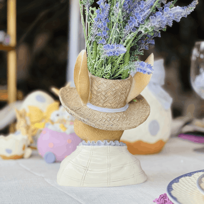Coelho Com Chapeu Vaso Decorativo de Resina 21cm
