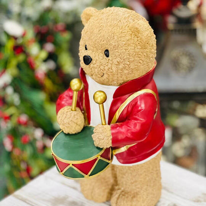 Resina Natal Urso Músico Com Tambor 43cmx23x22