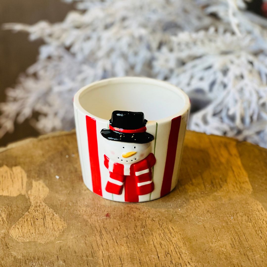 Vaso/ Cachepot Decorativo Boneco de Neve - 14,2x13,5x11,8cm