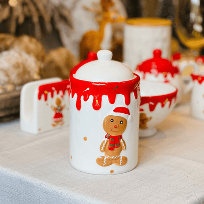 Pote Natalino de Cerâmica Gingerbread Com Vedação 18cm