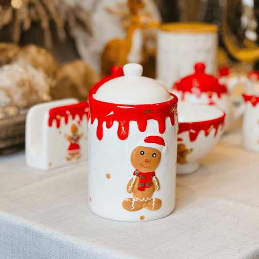 Pote Natalino de Cerâmica Gingerbread Com Vedação 18cm