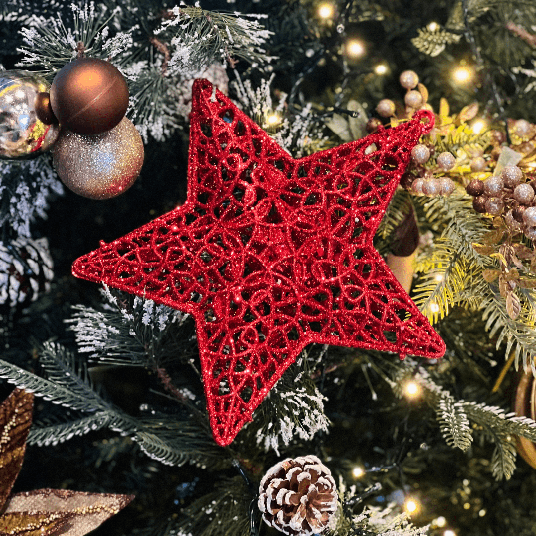 Estrela Natalina Vermelha Com Glitter 26cm