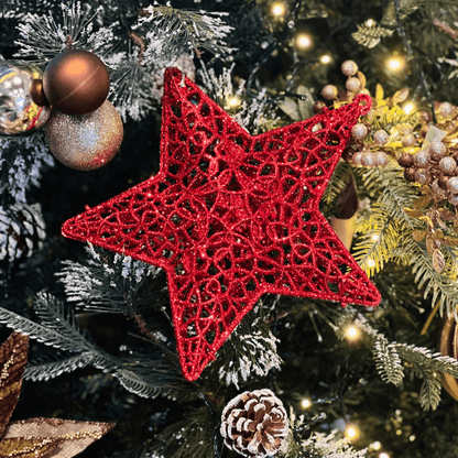 Estrela Natalina Vermelha Com Glitter 26cm