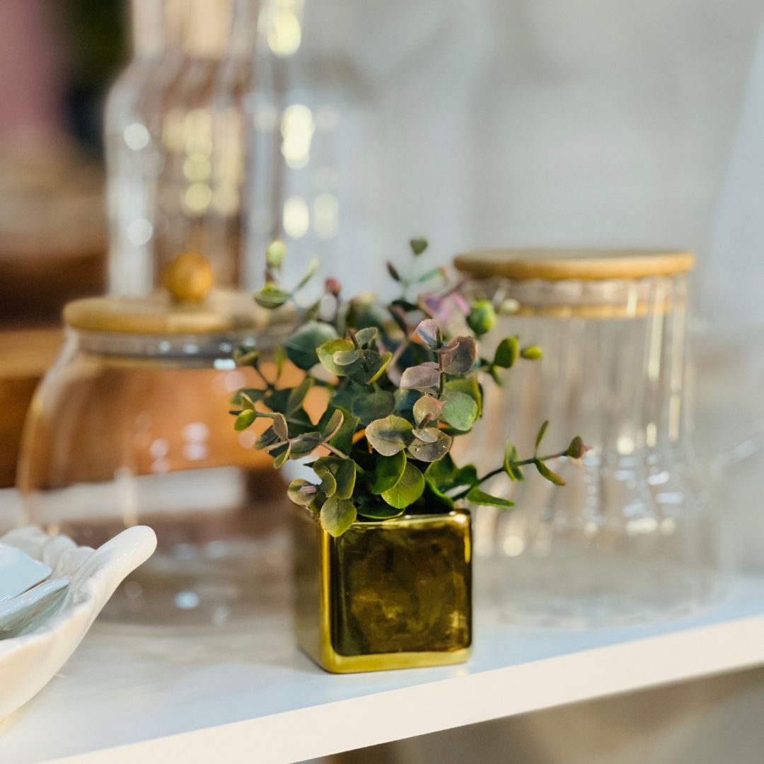 Vaso Quadrado Ceramica Dourado - 4,5cm