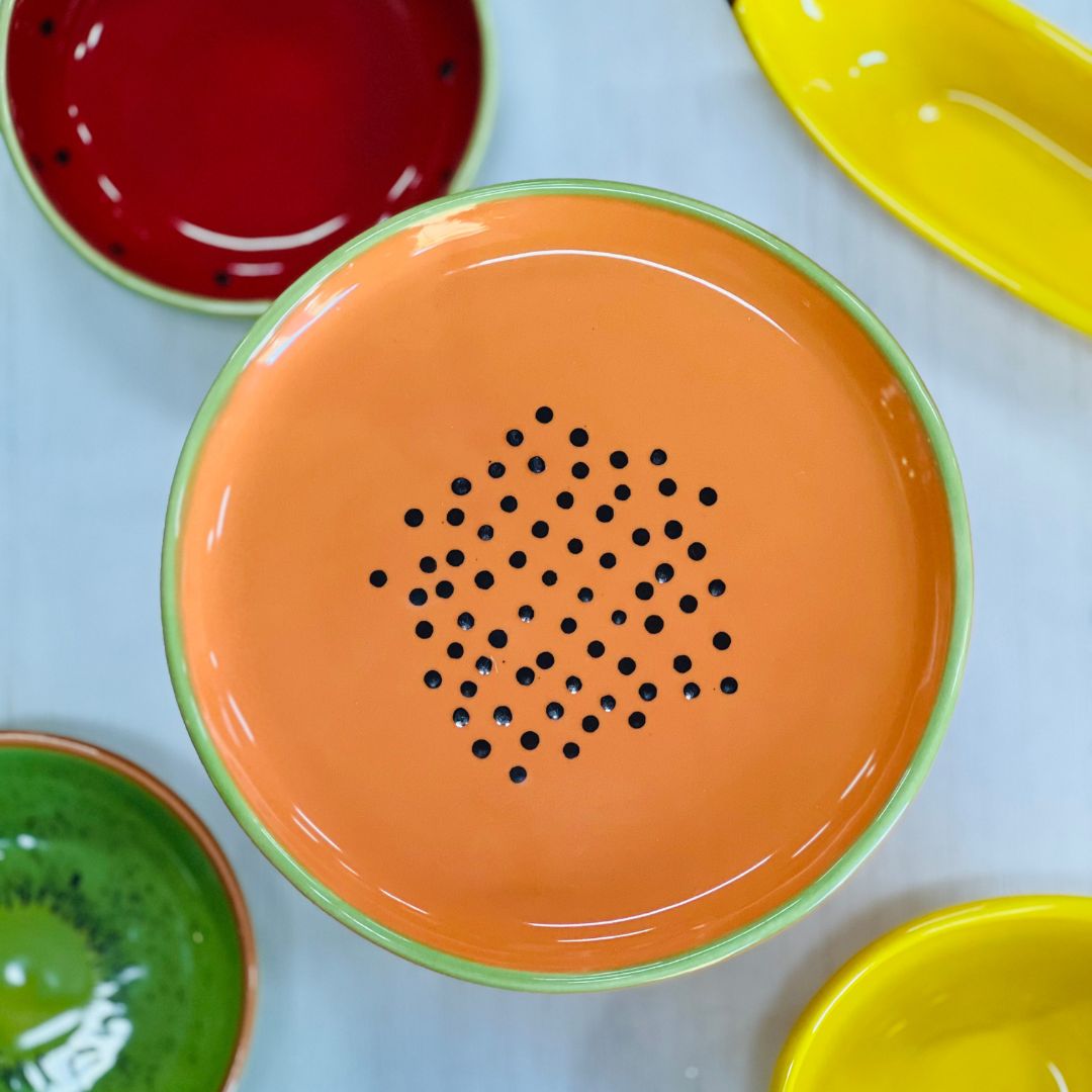 Prato com pé Mamão Tutti-frutti - 10,5x20
