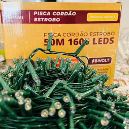 Cordão Estrobo 1600 LEDs Branco Quente – 50m Bivolt IP44