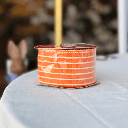 Fita Aramada Decorativa Listrada Laranja 6,3cm x 9,14m