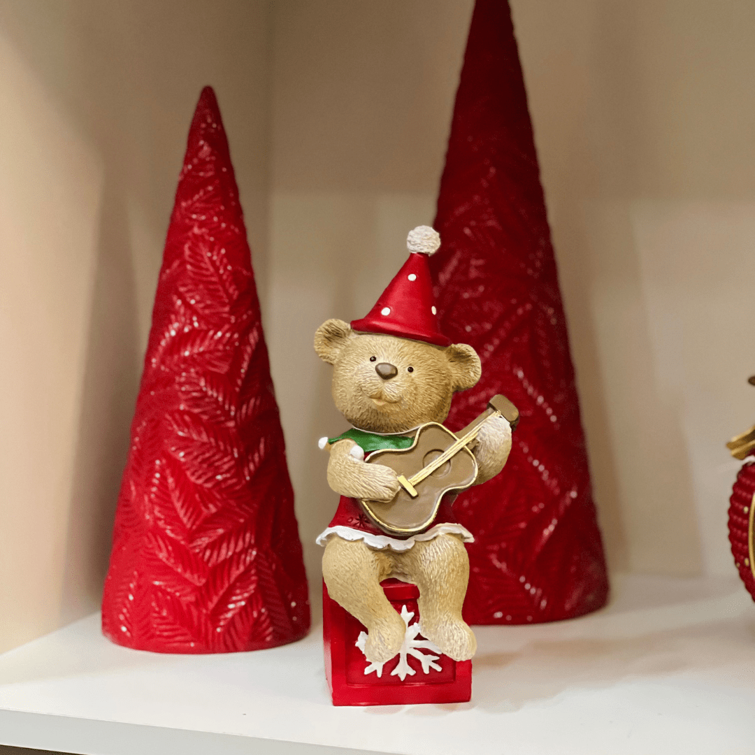 Urso Natalino de Resina Violinista 20x9cm