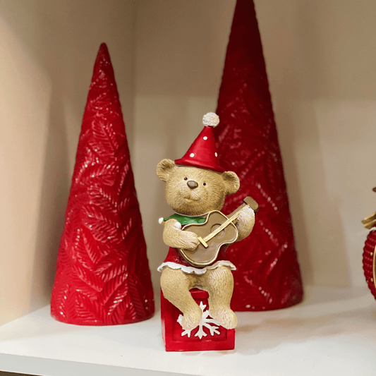 Urso Natalino de Resina Violinista 20x9cm