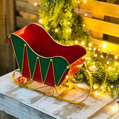 Trenó Decorativo Geométrico Vermelho, Verde e Dourado – 32cm
