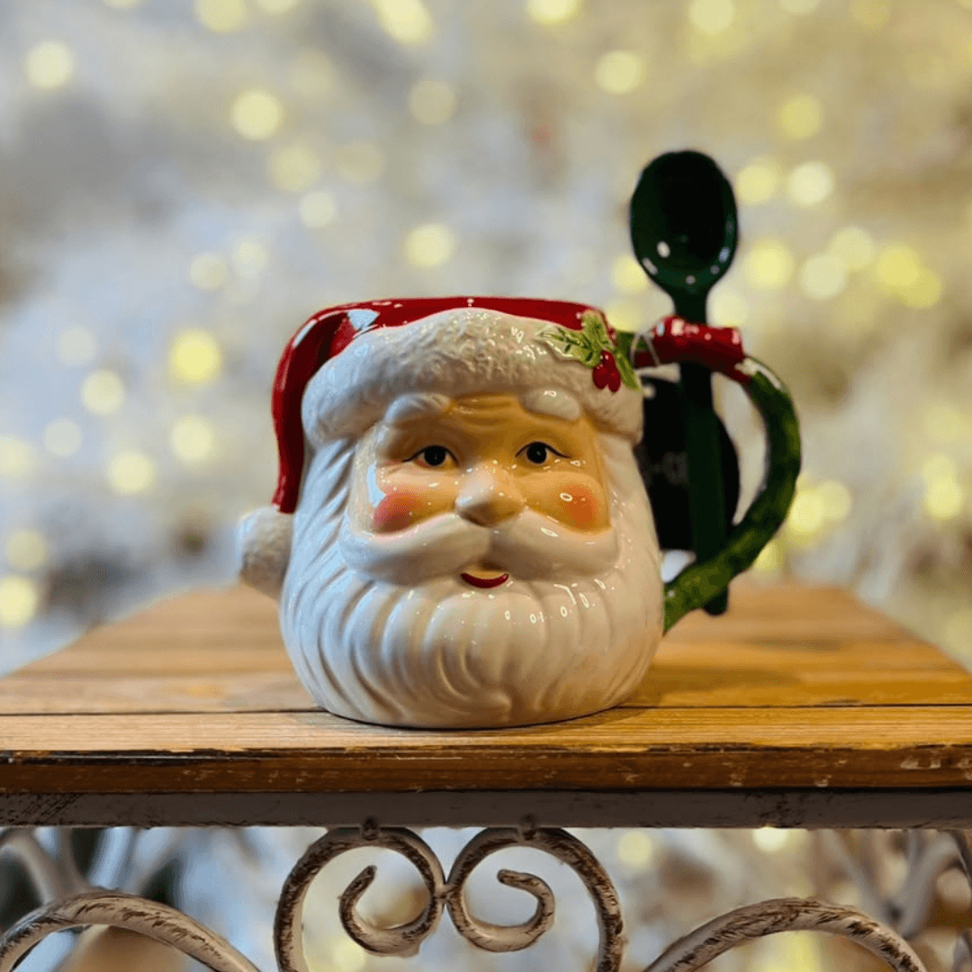 Caneca Natalina Papai Noel com Colher - 17cm