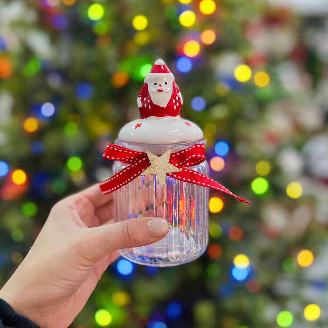 Pote de Vidro com Tampa Hermética Natalino Papai Noel - 300ml