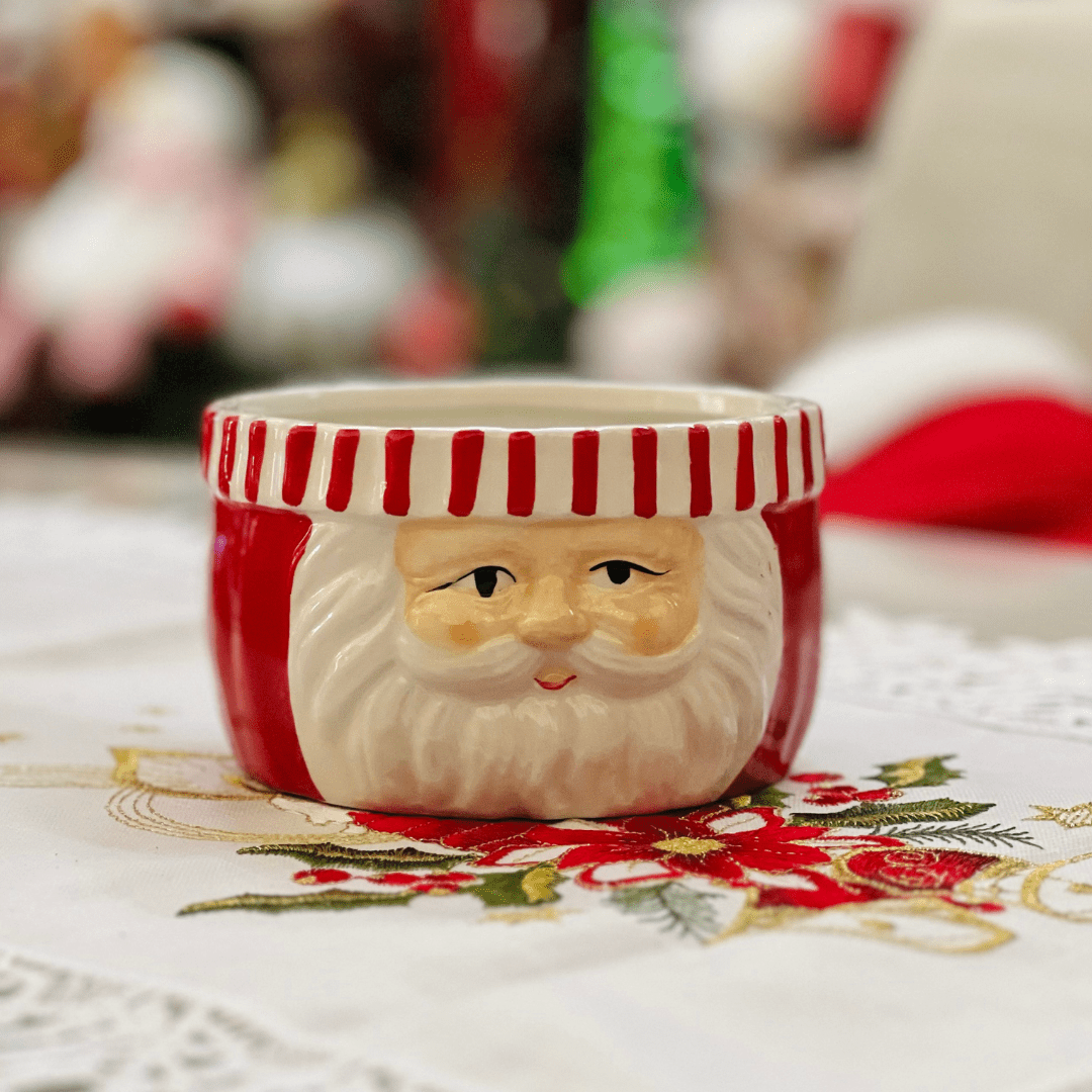 Bowl Cachepot Natalino Papai Noel de Cerâmica 13,2x13x7,5cm