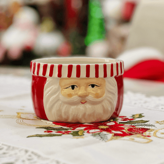 Bowl Cachepot Natalino Papai Noel de Cerâmica 13,2x13x7,5cm
