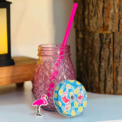 Copo de Vidro Com Canudo Flamingo - 540ml