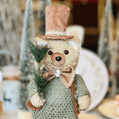 Urso Natalino de Cartola Marrom e Verde 33x18cm