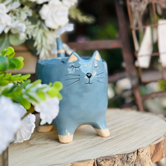 Vaso de Cerâmica Gatinho - 14,2x11x14,2cm
