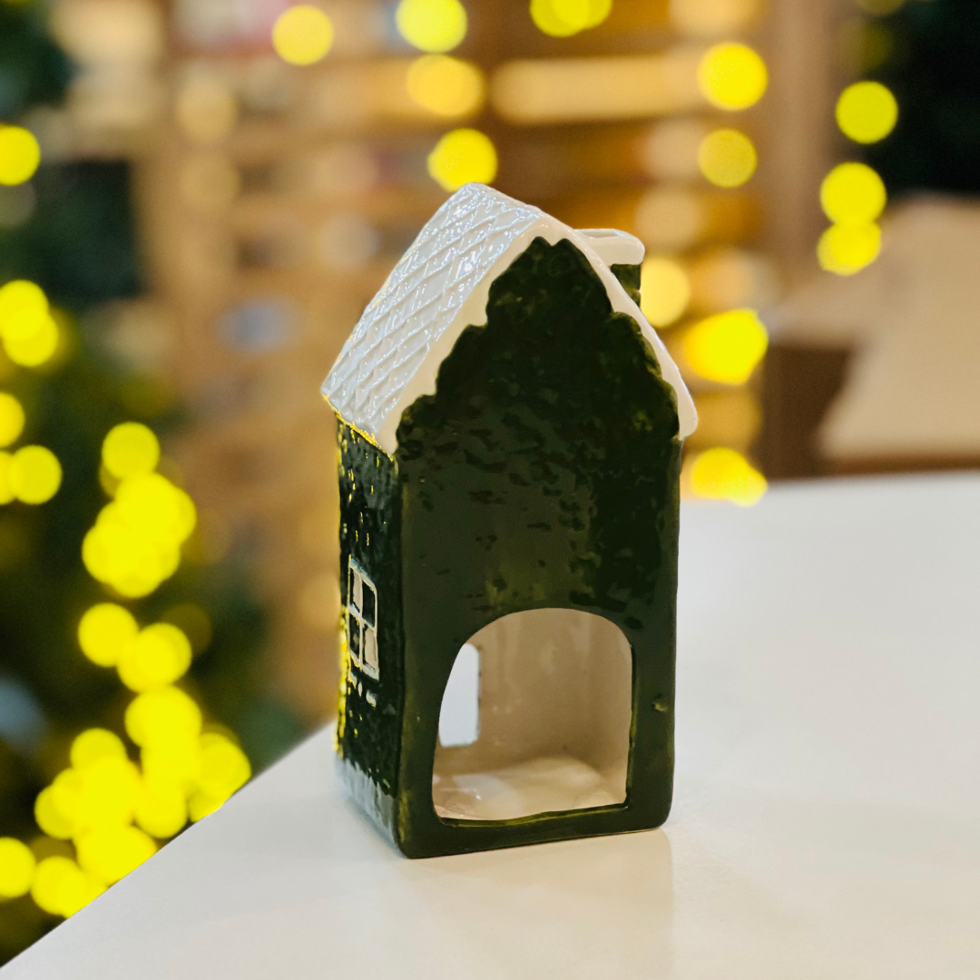 Porta Velas Cerâmica Casa - 8,5x6x16,5cm
